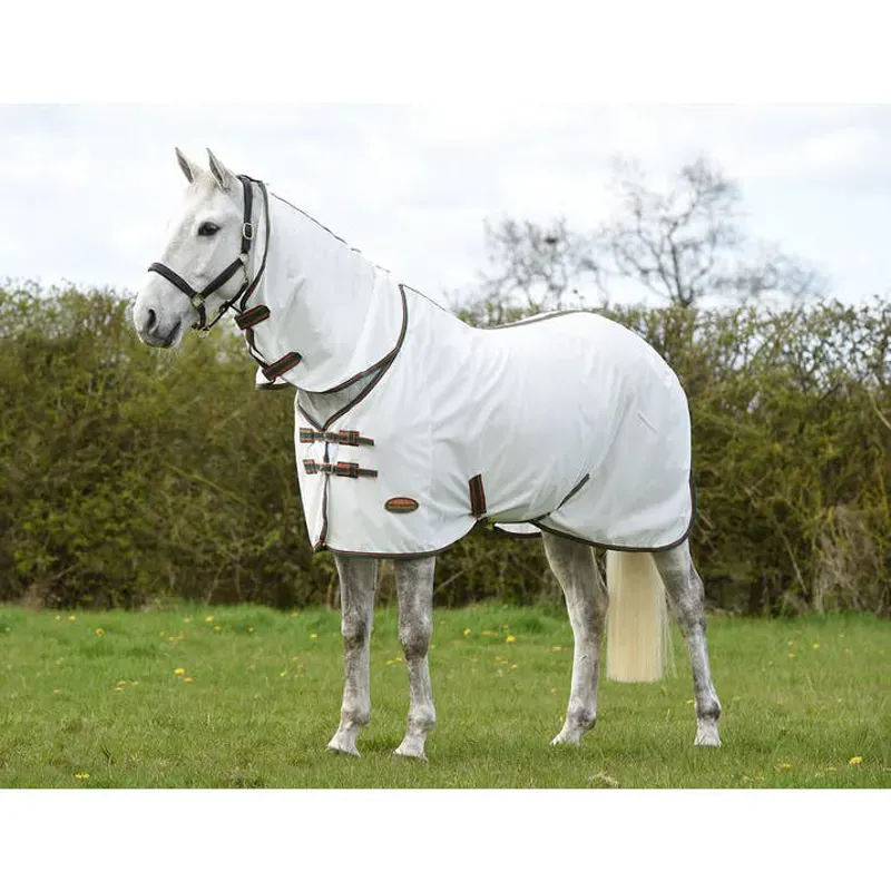 WeatherBeeta ComFiTec Tyro Mesh Combo Neck Fly Rug in White/Green/Burnt Orange