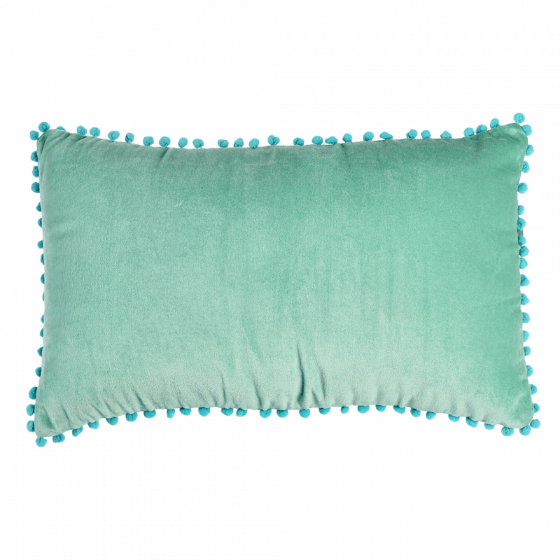 Aqua Velvet Pom Pom Cushion-1