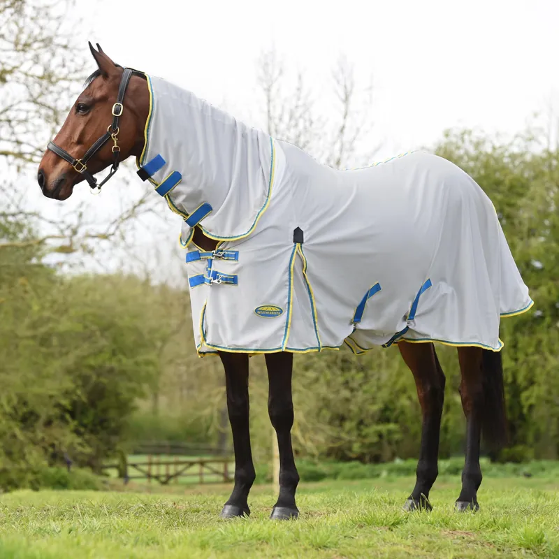 Weatherbeeta Comfitec Zephyr Plus Mesh Combo Neck Fly Rug - Silver/Blue/Lemon