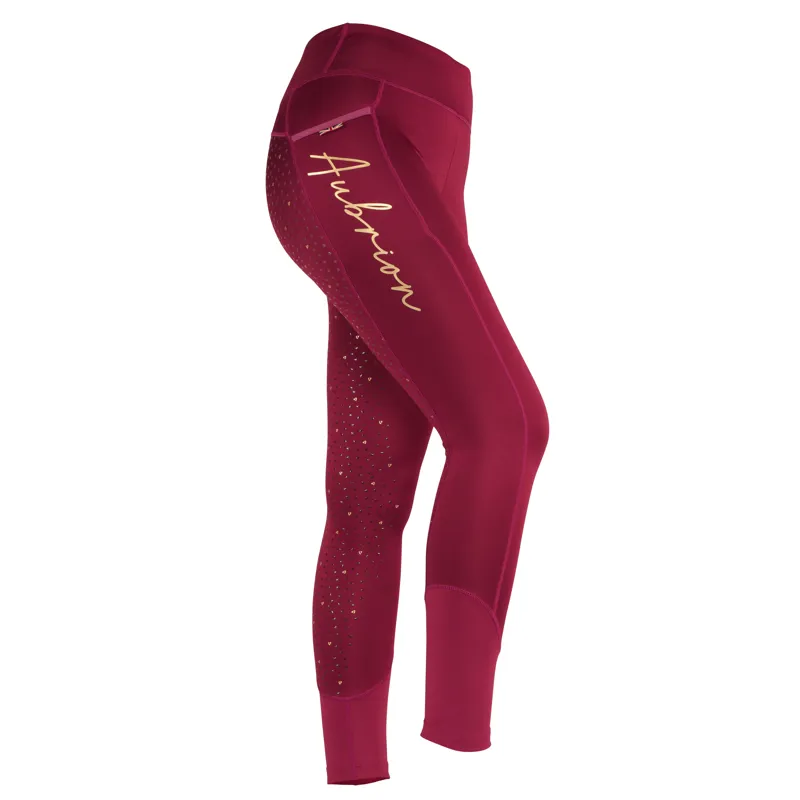 Aubrion Team Shield Riding Tights in Mulberry