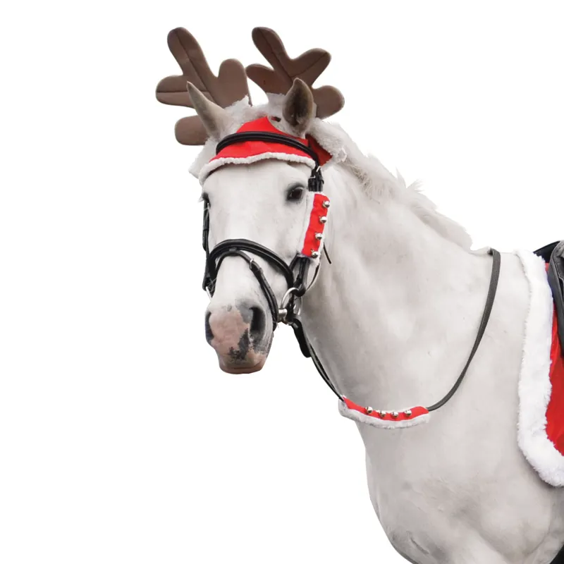 Hy Equestrian Christmas Santa Rein Sleeves Set Of 2 - Red/ White 