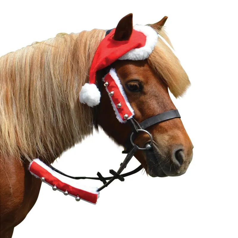 Hy Equestrian Christmas Santa Bridle  Set Of 3 - Red/ White 