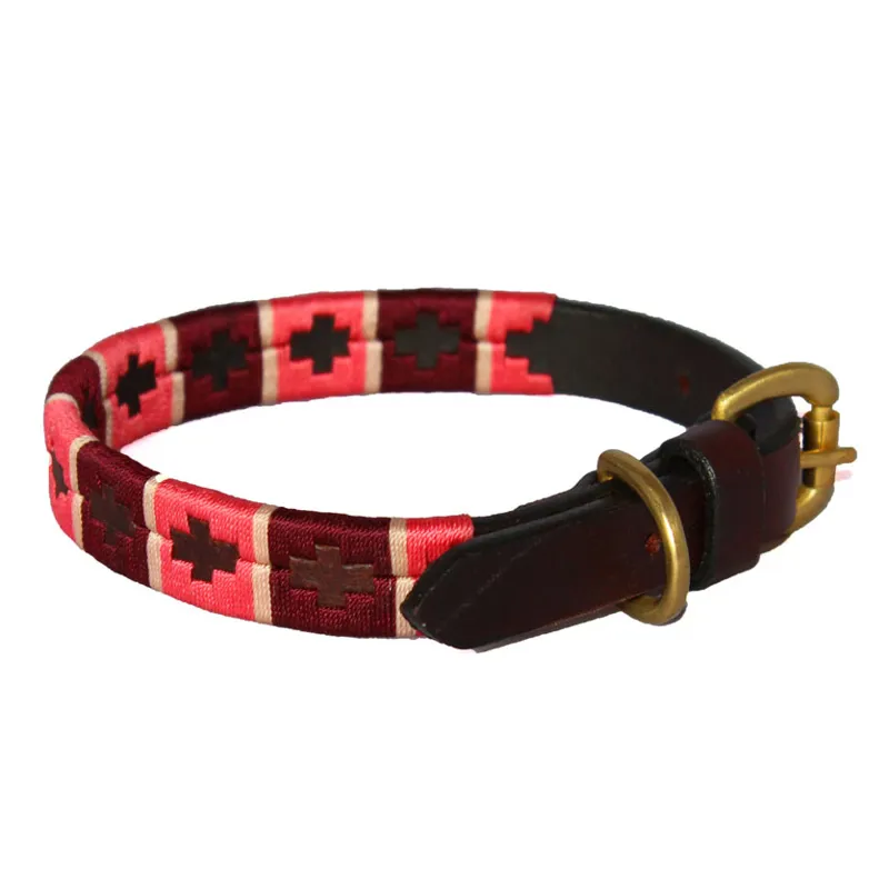 Chukka Polo Dog Collar 21 - Pink Brown and Champagne Stripe
