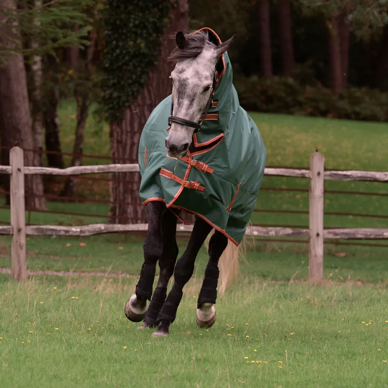 Weatherbeeta Comfitec Tyro Combo Neck Lite Turnout Rug 50g Plus - Green/Burnt Orange/White-1