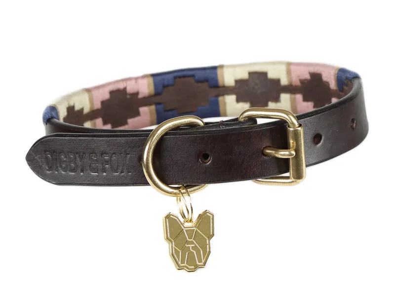 Digby & Fox Drover Polo Dog Collar NAVY/PINK/NATURAL