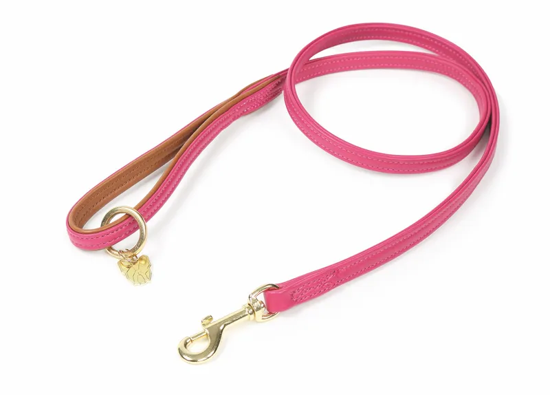 Digby and Fox Padded 1.5cm Leather Dog Lead in Pink