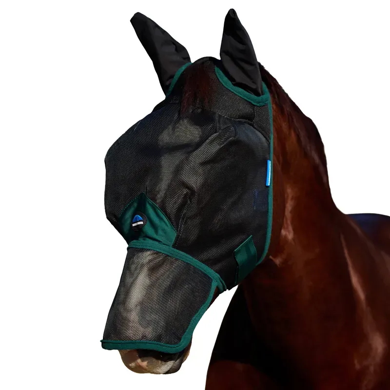 Weatherbeeta ComFiTec Durable Mesh Fly Mask With Ears and Nose in Black/Forest Green