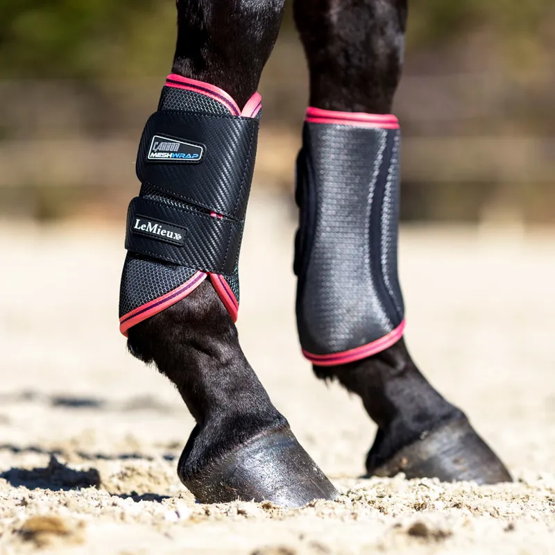 LeMieux Carbon Mesh Wrap Boots Black/Papaya