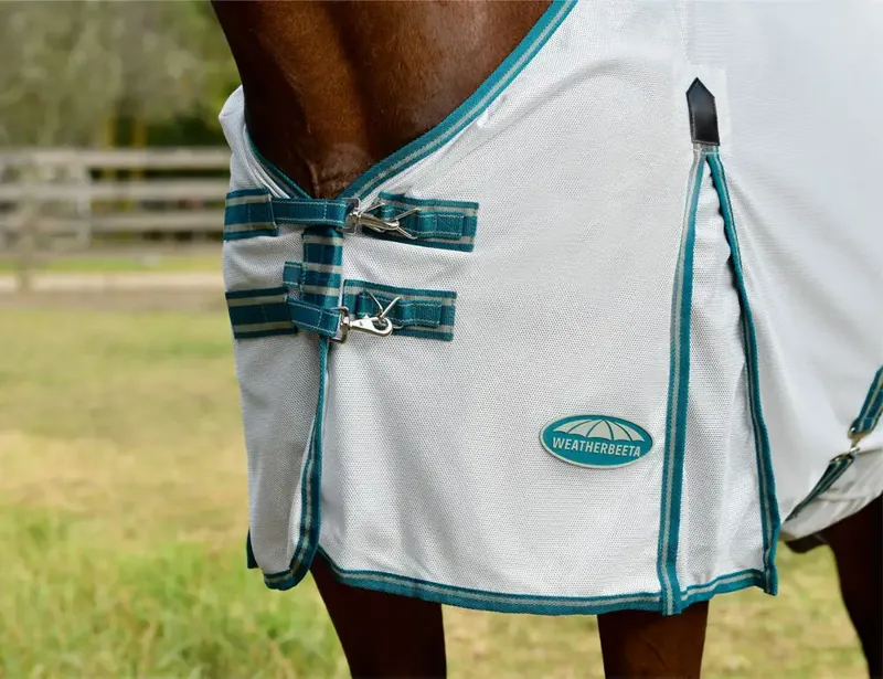 Weatherbeeta ComFiTec Zephyr Plus Mesh Combo Neck Fly Rug - Silver/Teal/ Green Stone-5
