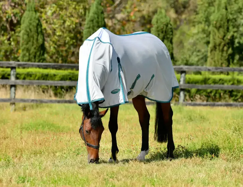 Weatherbeeta ComFiTec Zephyr Plus Mesh Combo Neck Fly Rug - Silver/Teal/ Green Stone-9