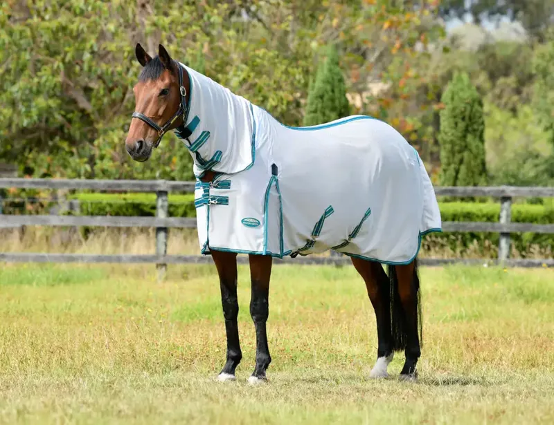 Weatherbeeta ComFiTec Zephyr Plus Mesh Combo Neck Fly Rug - Silver/Teal/ Green Stone