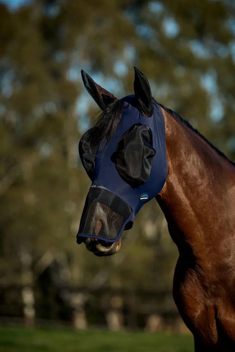 Weatherbeeta Comfitec Luxe Stretch Fly Mask With Ears and Nose - Navy/Black