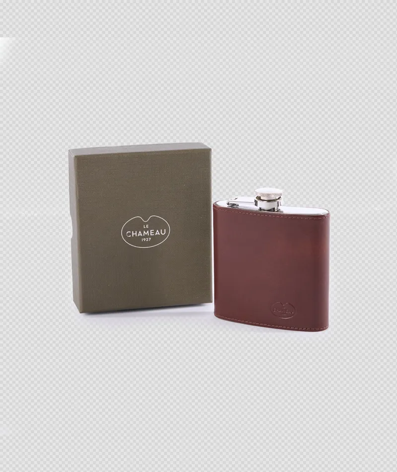 Le Chameau Leather Hip Flask- Brown 