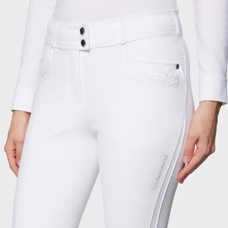 SamShield Delice Flower Embroidery Knee Grip Breeches - White-1