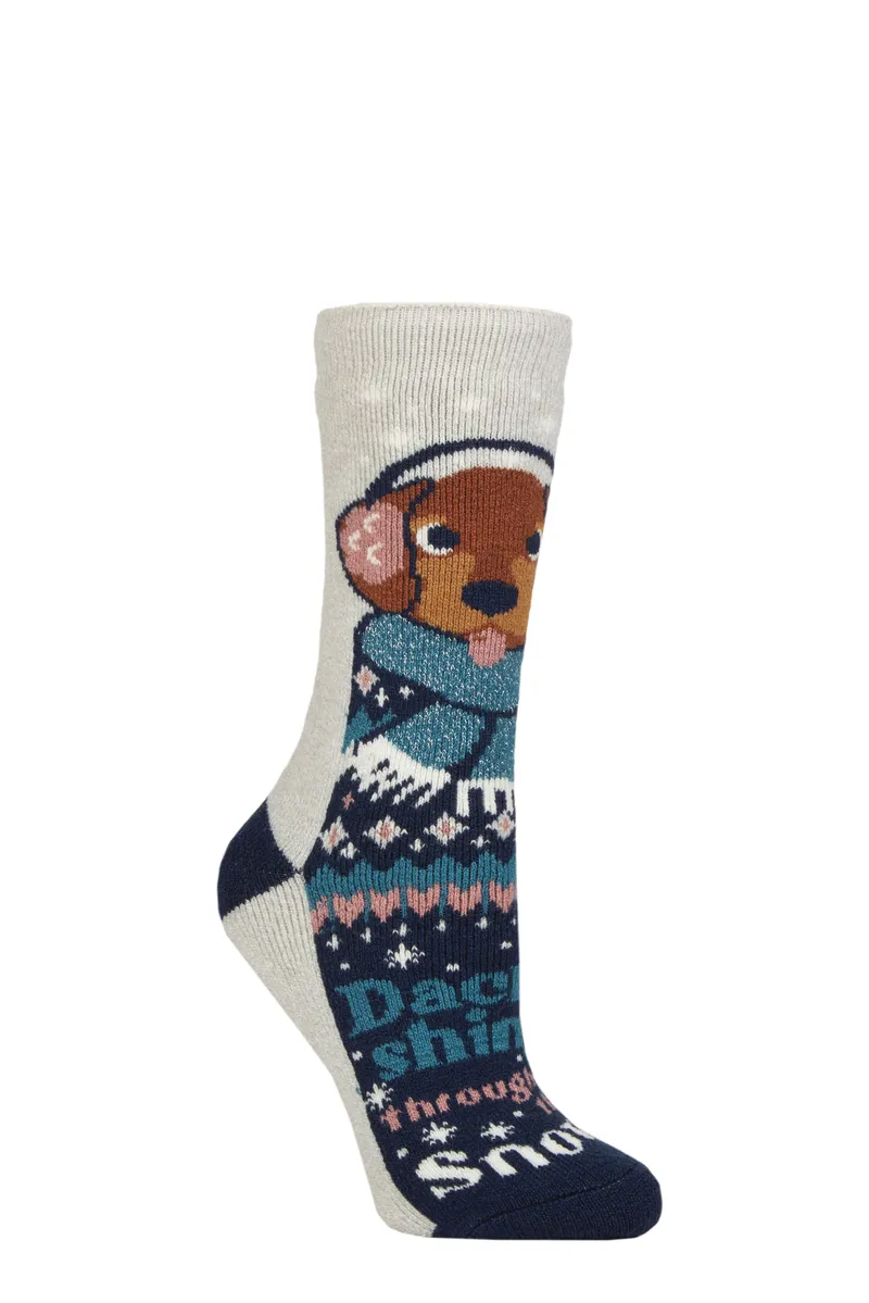 Heat Holders Ladies Lite Christmas Socks - Dachshing Through The Snow