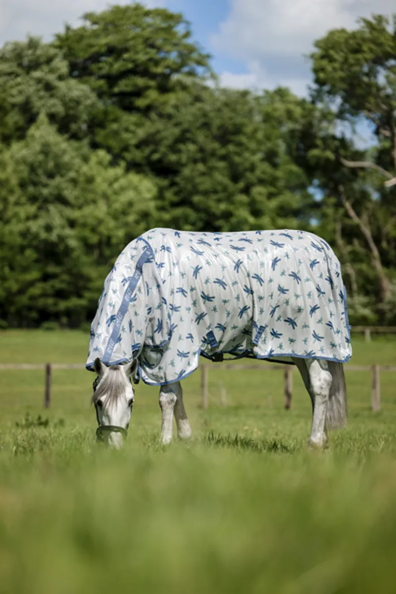 Amigo Integrated Fly Sheet 0g Turnout Rug - Dragonfly Print/ Silver Blue and Sage-3