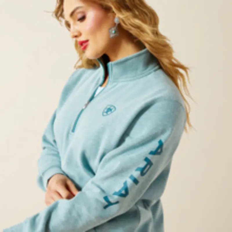Ariat Womens Foundation Logo 1/2 Zip Sweatshirt - Teal Heather-2