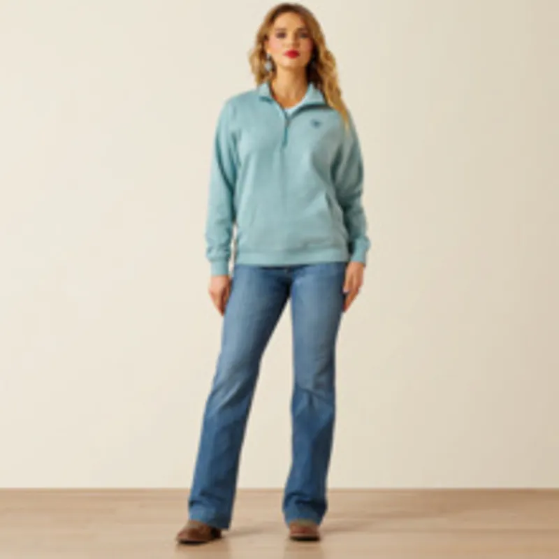 Ariat Womens Foundation Logo 1/2 Zip Sweatshirt - Teal Heather-1