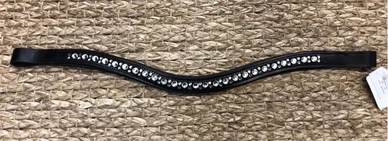 Elano Crystal Wave Browbands - Black Leather - Silver Sparkle