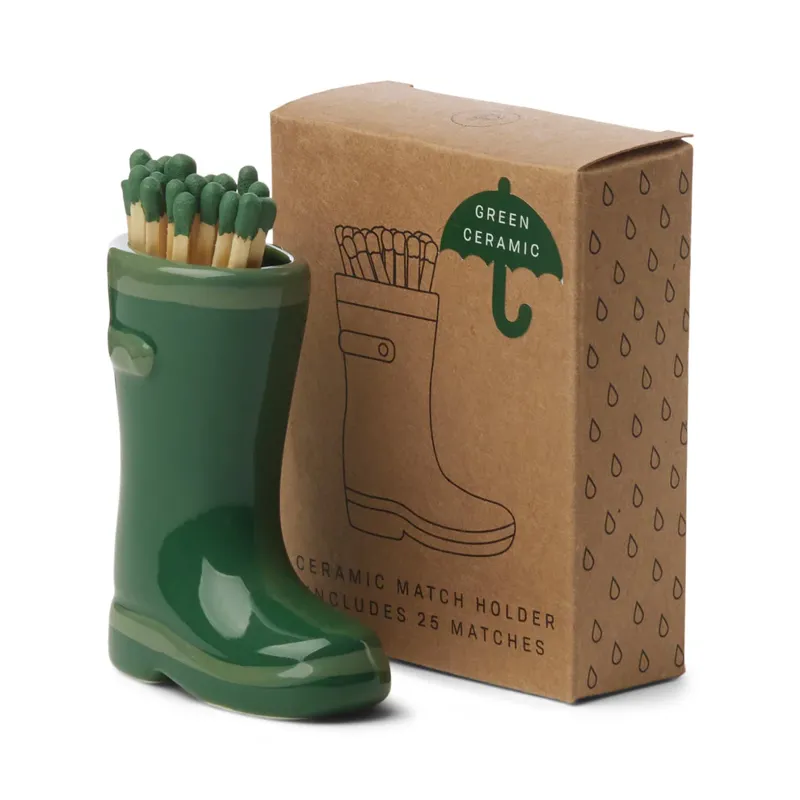 Designworks Collective Wellington Boot Matches Holder - 25 Matches Dark Green