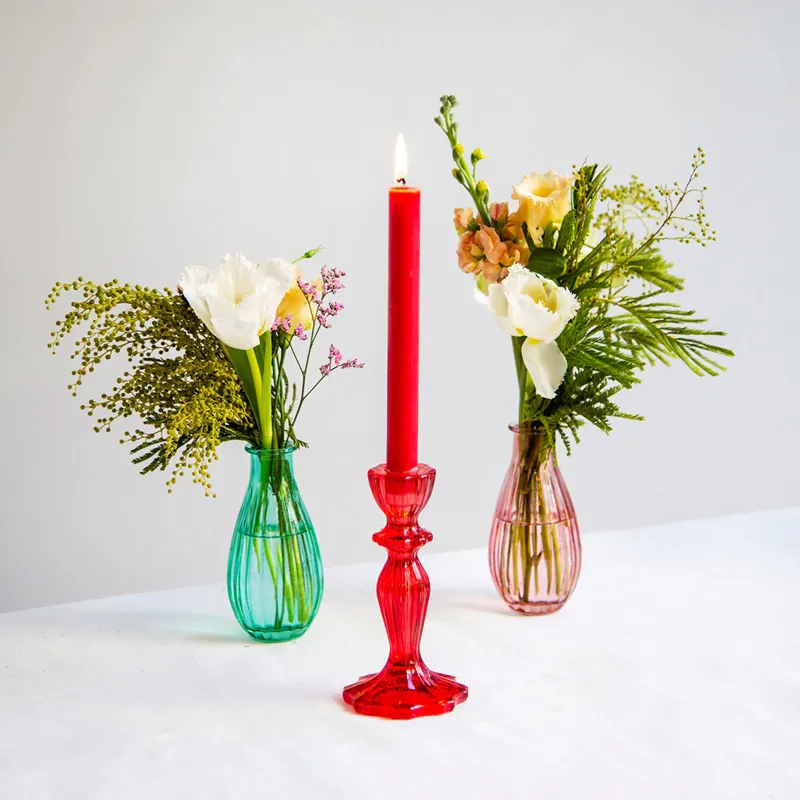 Talking Tables Christmas Boho Red Glass Candle Holder-1