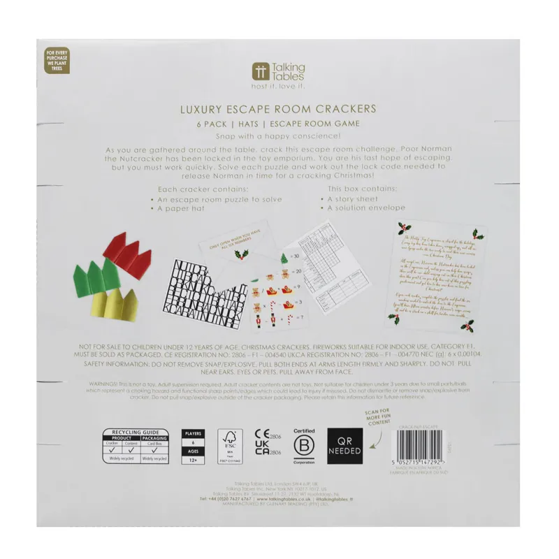 Talking Tables Christmas Nutcracker Crackers 6 Pack with Escape Room Game-3