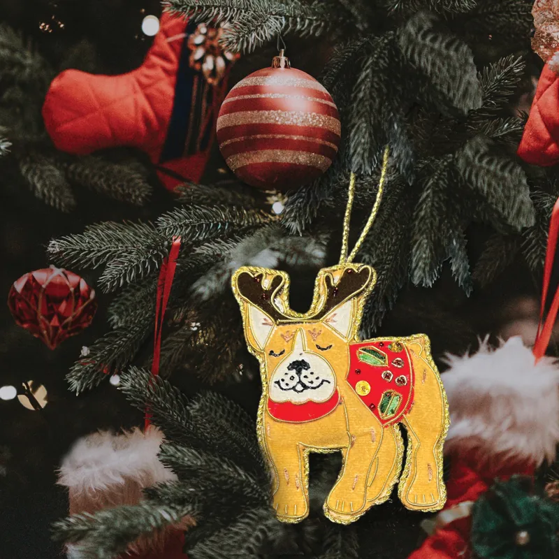 Equetech French Bulldog Beaded Embroidered Christmas Tree Decoration-1