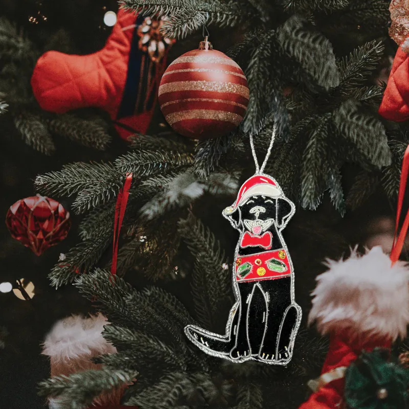 Equetech Black Labrador Beaded Embroidered Christmas Tree Decoration 