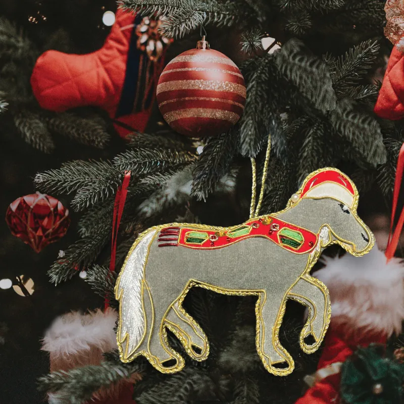 Equetech Grey Horse Beaded Embroidered Christmas Tree Decoration 