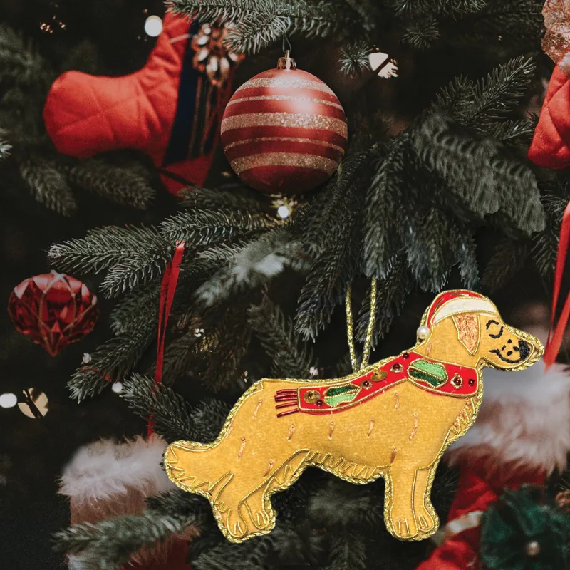 Equetech Golden Retriever Beaded Embroidered Christmas Tree Decoration -1