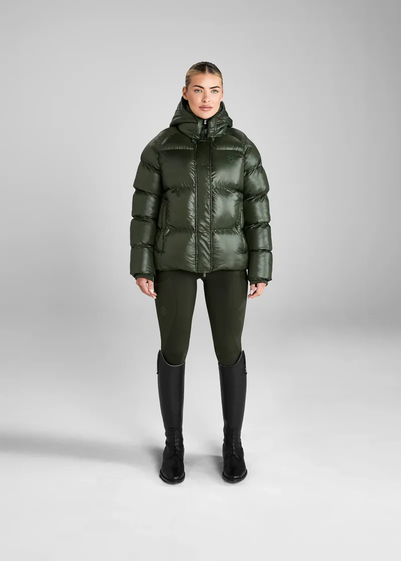 Aztec Diamond Heavy Quilted Short Puffer Forest Green