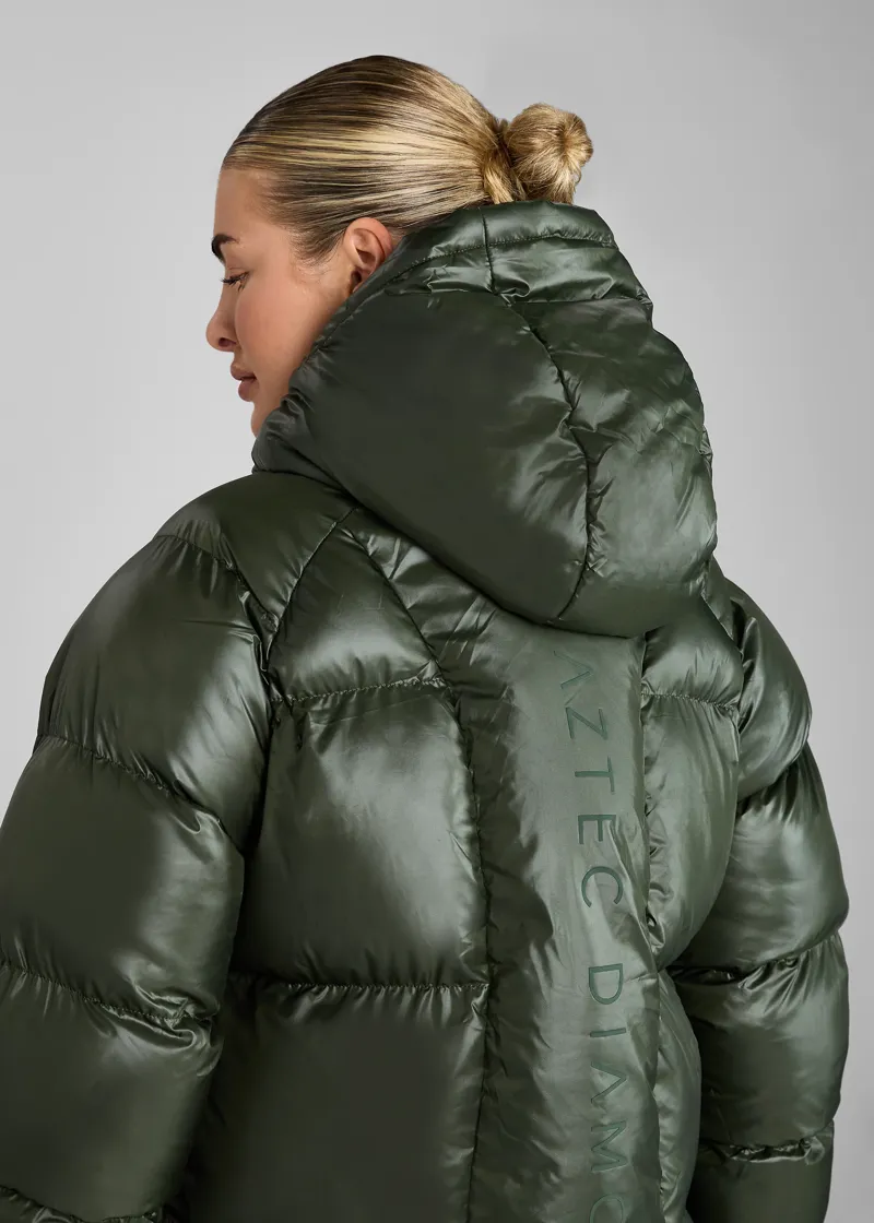 Aztec Diamond Heavy Quilted Short Puffer Forest Green-2