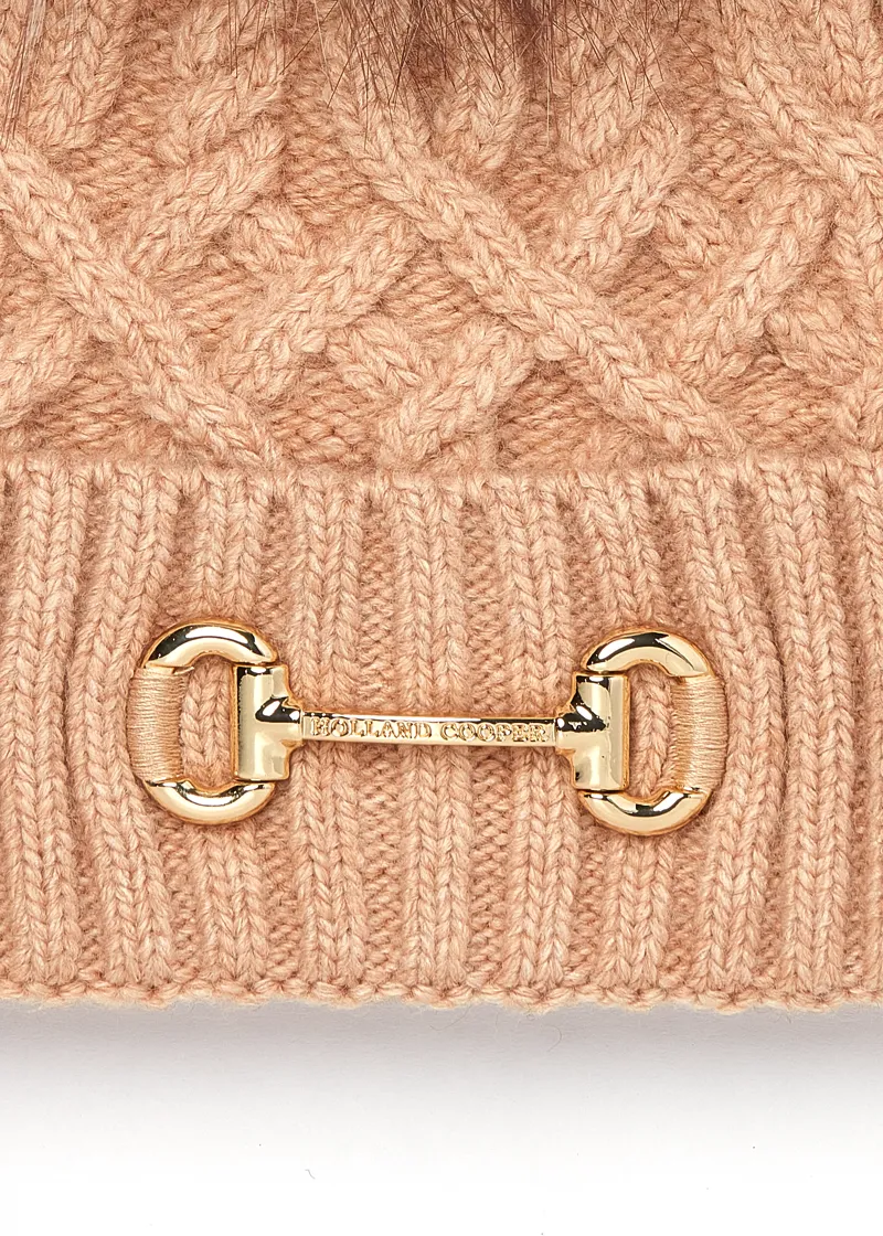 Holland Cooper Horsebit Bobble Hat - Camel-1