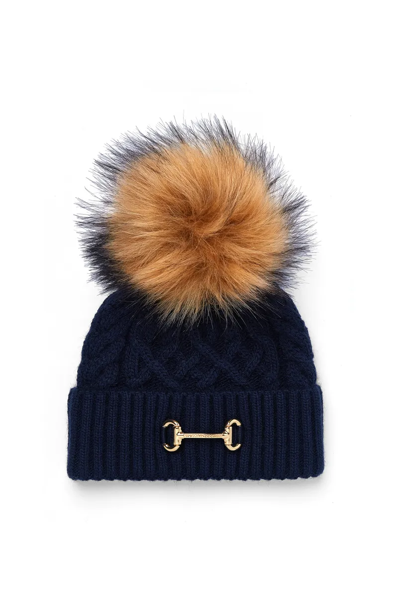 Holland Cooper Horsebit Bobble Hat - Ink Navy-1