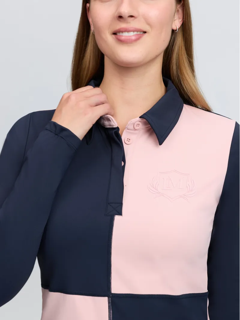 LeMieux Harlequin Rugby Shirt Base Layer - Petal/Navy-2