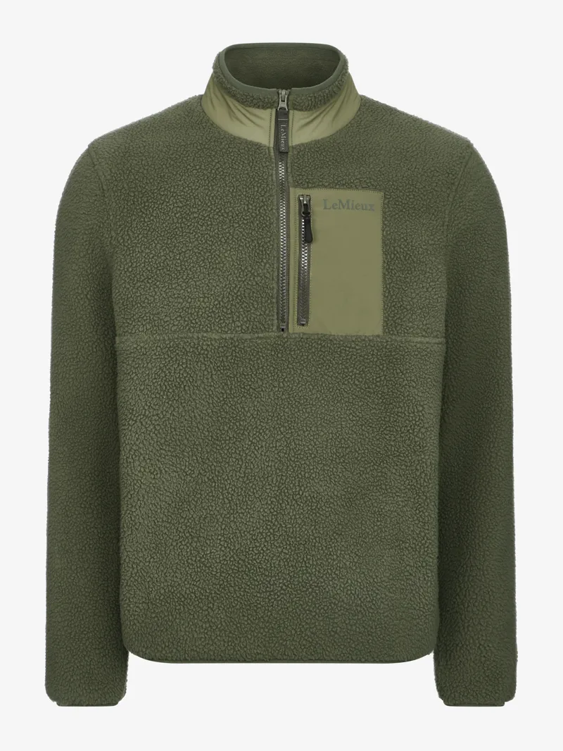 LeMiuex Mens Borg Half Zip Sweat - Olive-4