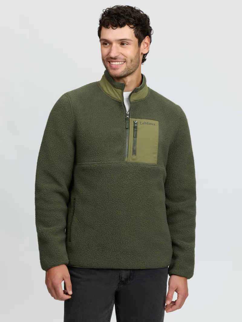 LeMiuex Mens Borg Half Zip Sweat - Olive