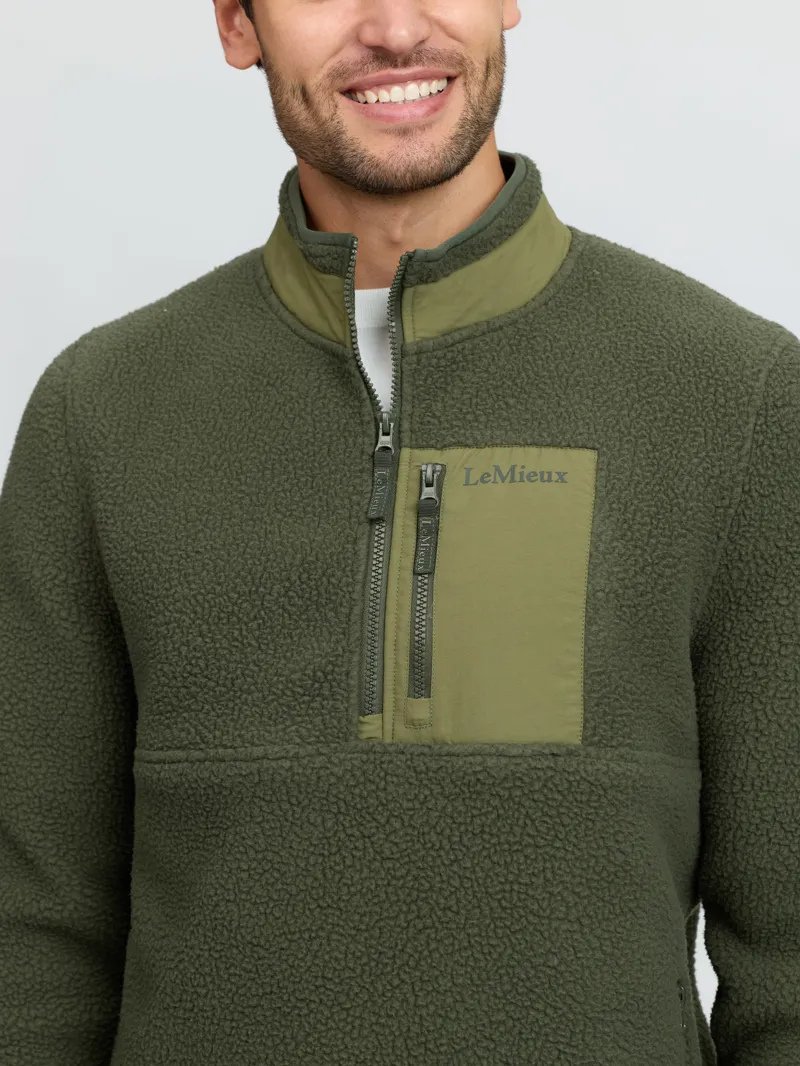 LeMiuex Mens Borg Half Zip Sweat - Olive-2