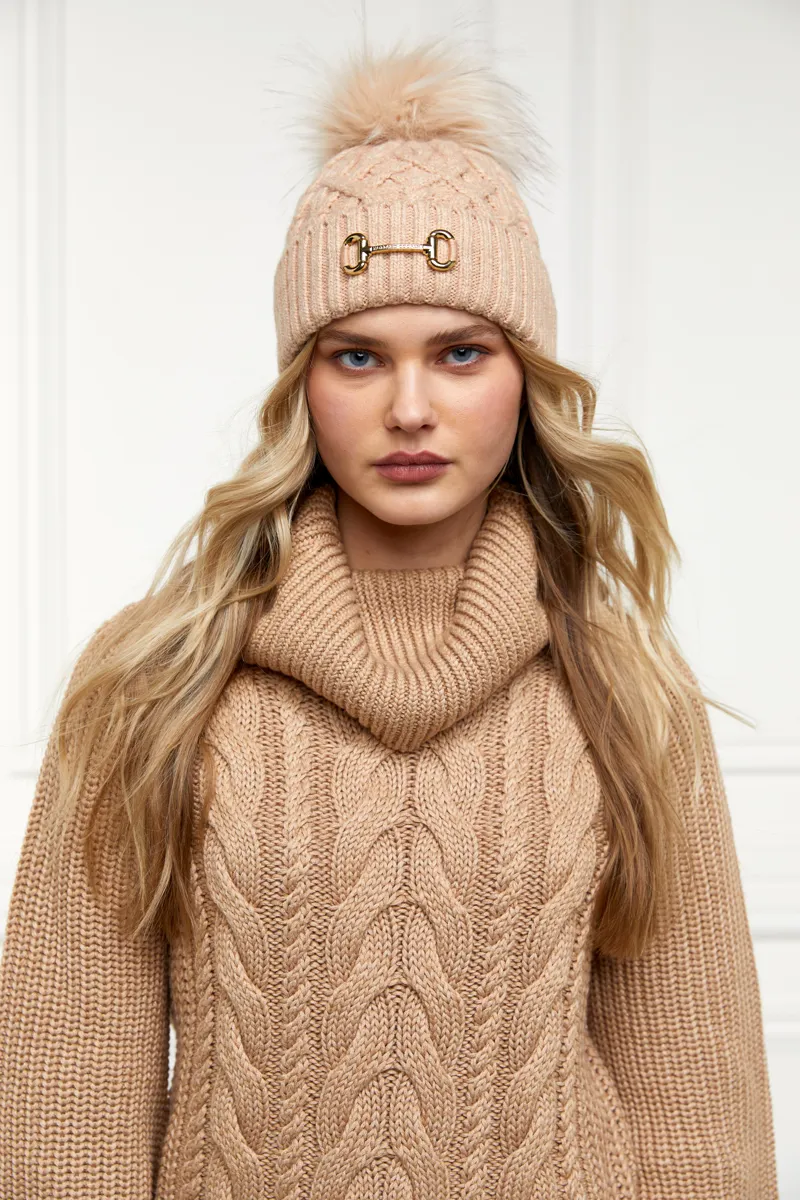 Holland Cooper Horsebit Bobble Hat - Camel-2