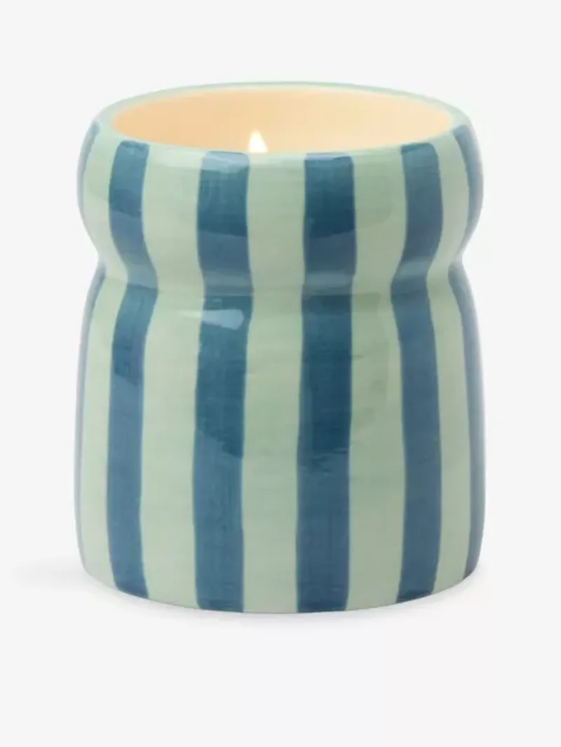 Designworks Collective Cabana 6.5oz/184g Blue/Navy Striped Ceramic Candle - Warm Cider-1