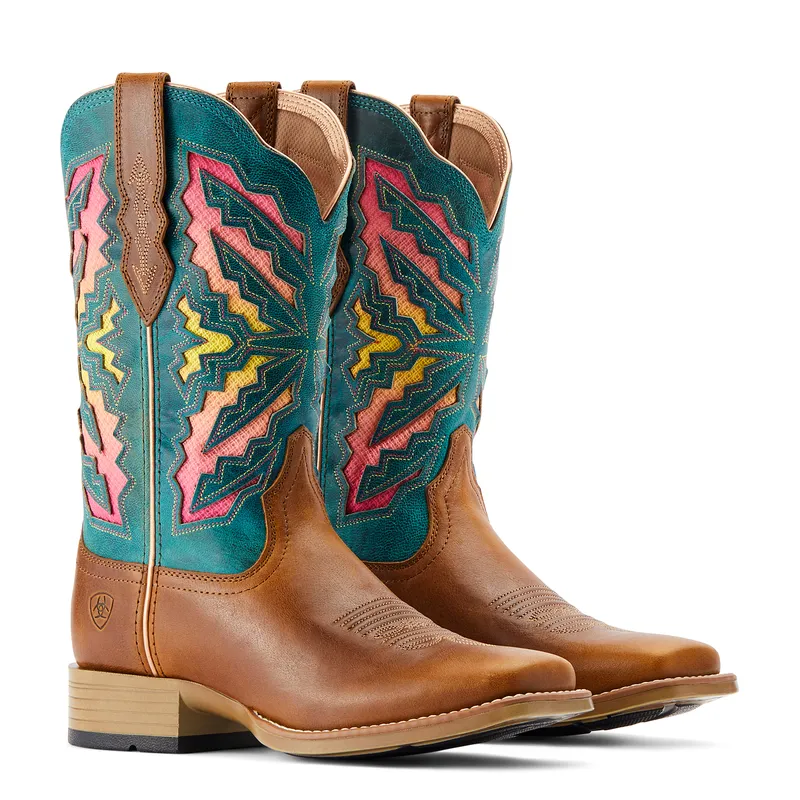 Ariat Womens Laney Venttek 360 Western Boot- Toffee/Teal Blue
