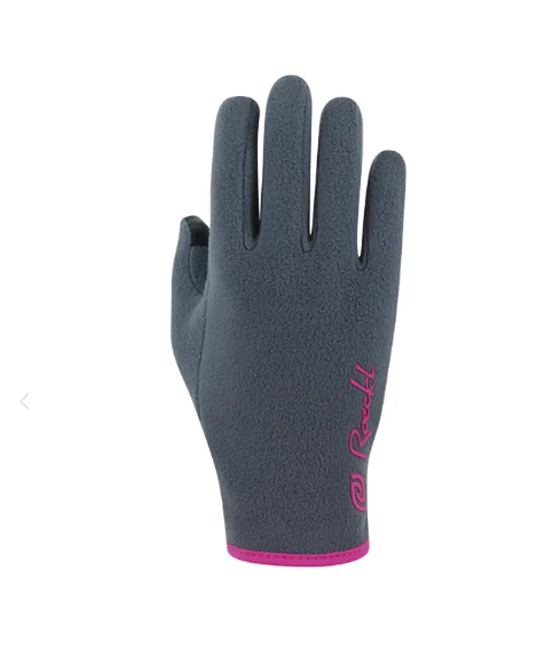 Roeckl Noville Junior Gloves - Grey Pinstripe/Pop Pink
