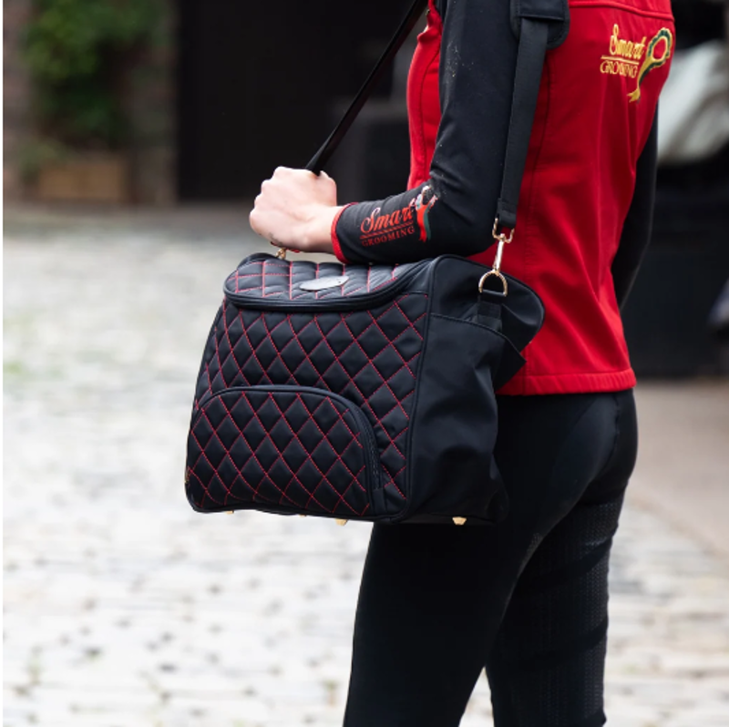 Smart Grooming Burghley Quilted Show and Stable Bag - Black with Red Stitching-2
