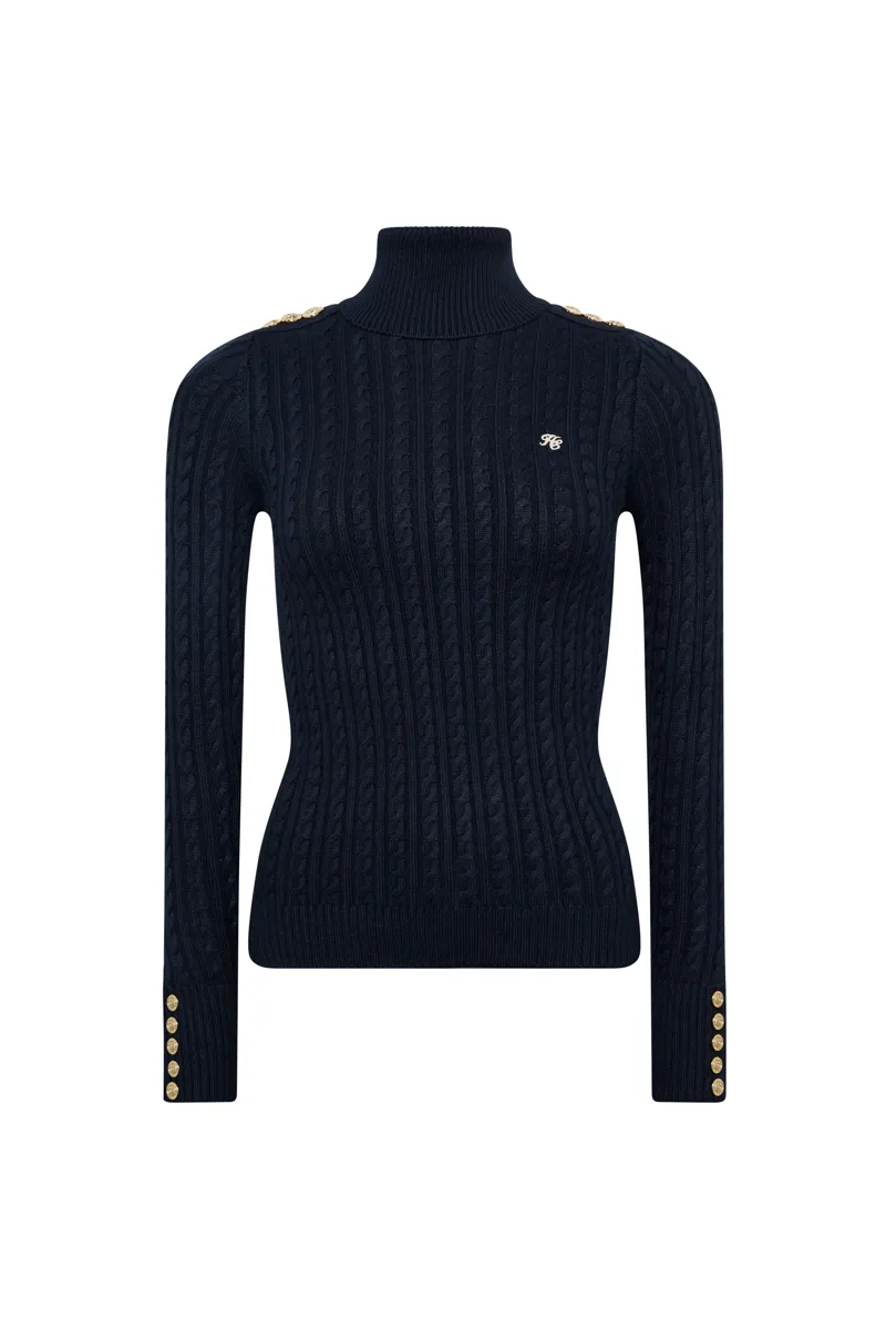 Holland Cooper Seattle Roll Neck Cable Knit - Ink Navy-2