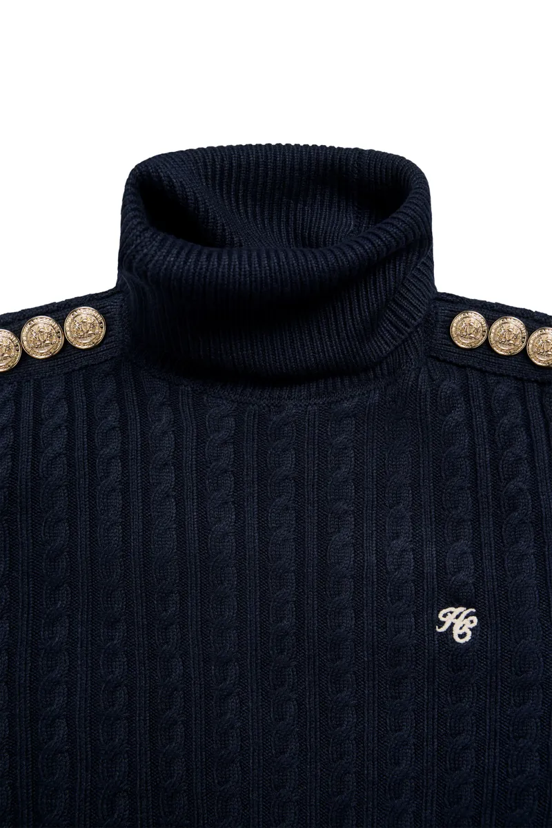 Holland Cooper Seattle Roll Neck Cable Knit - Ink Navy-4