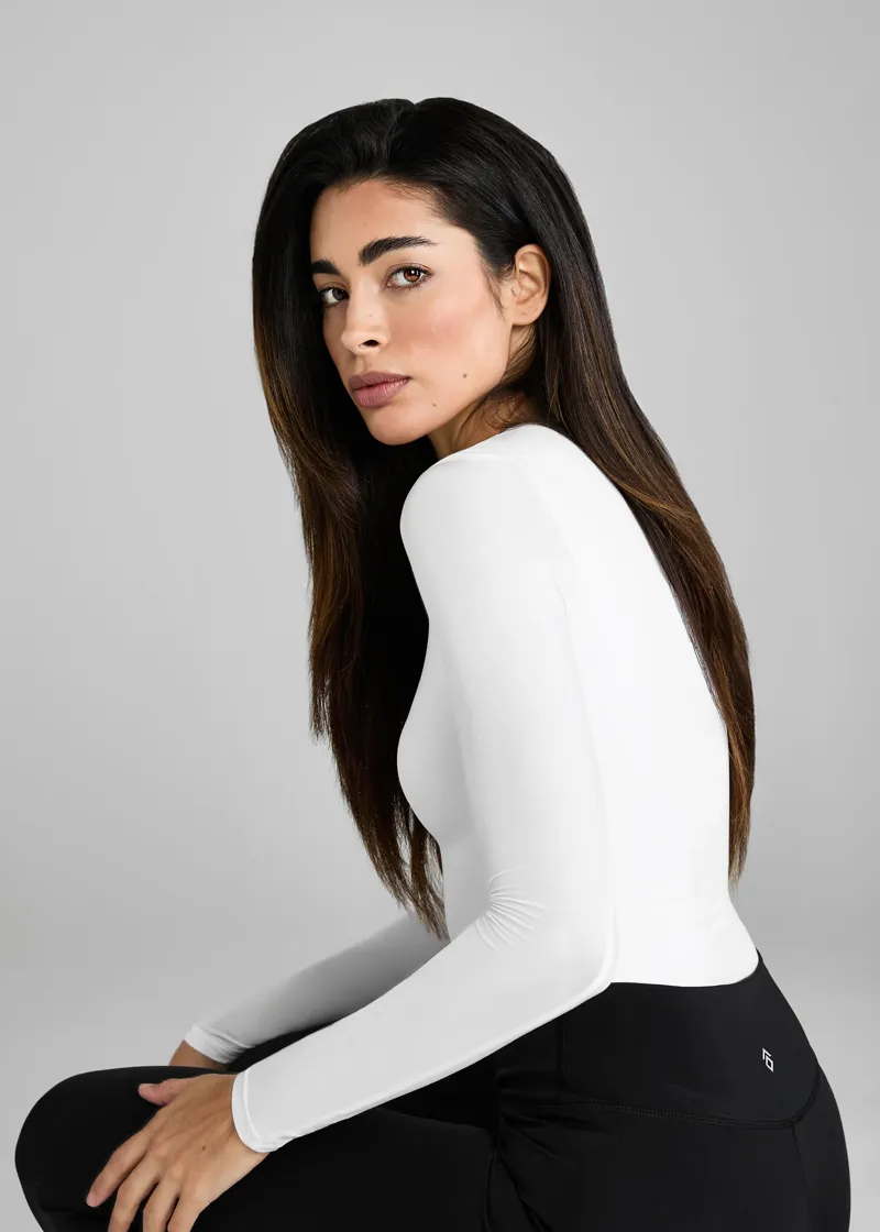 Aztec Diamond Premium Long Sleeve Sculpt Top - White-5