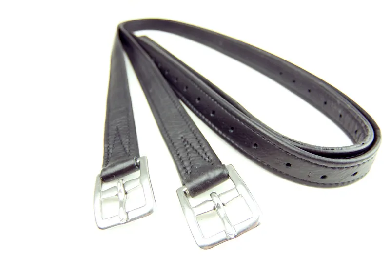 Dever Platinum Curved Buckle Hide Covered Stirrup Leathers - Brown-1
