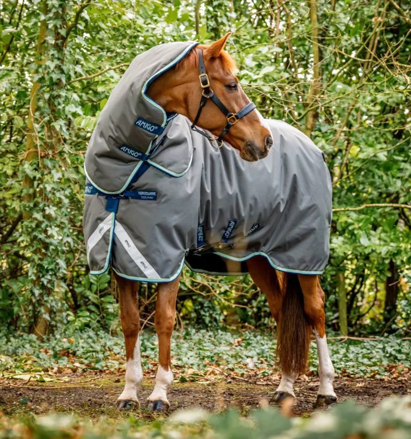 Amigo Bravo 12 Plus Heavy Turnout Rug - 400g Shadow/ Navy /Blue Haze-1