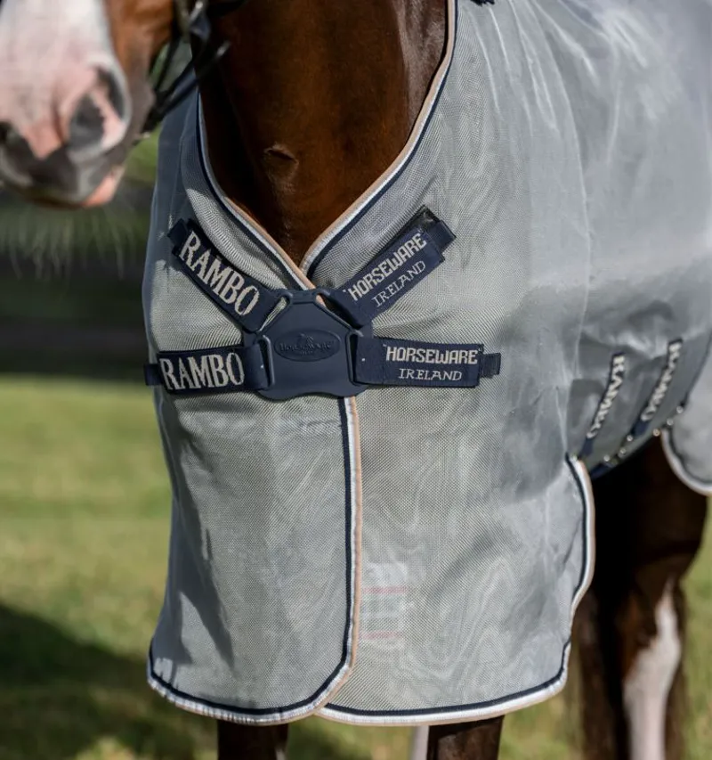 Rambo Protector Fieldsafe Plus Fly Rug - Silver/ Navy/ White/ Beige-6