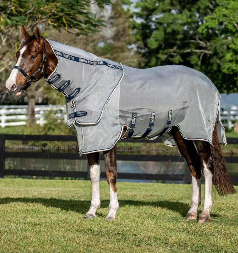 Rambo Protector Fieldsafe Plus Fly Rug - Silver/ Navy/ White/ Beige